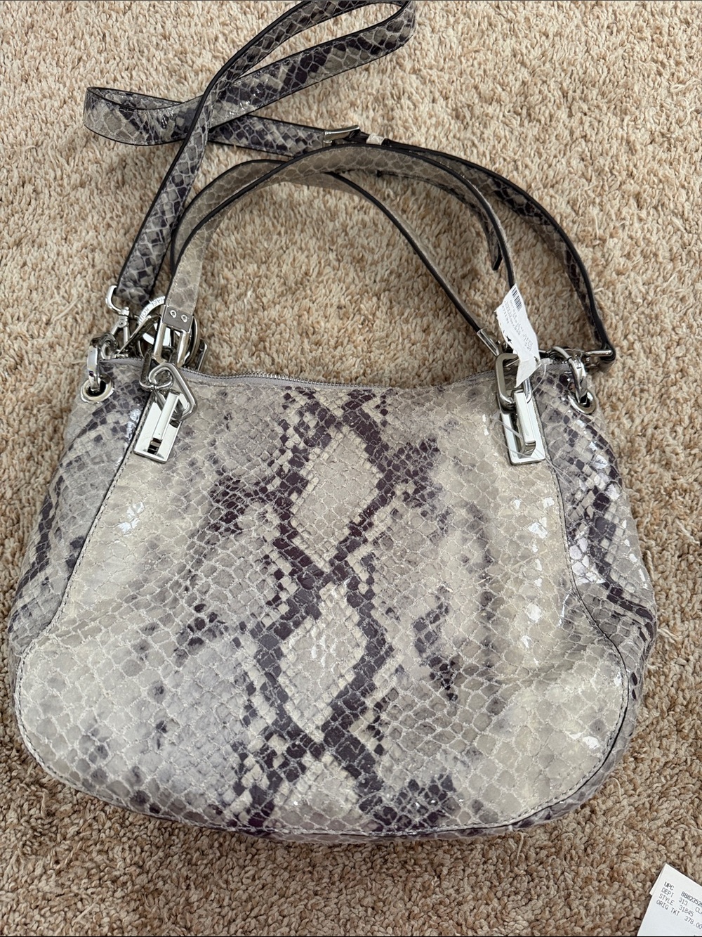 Michael Kors Taupe and Dark Brown Snake-Print Leather Shoulder Bag - Picture 2 of 3
